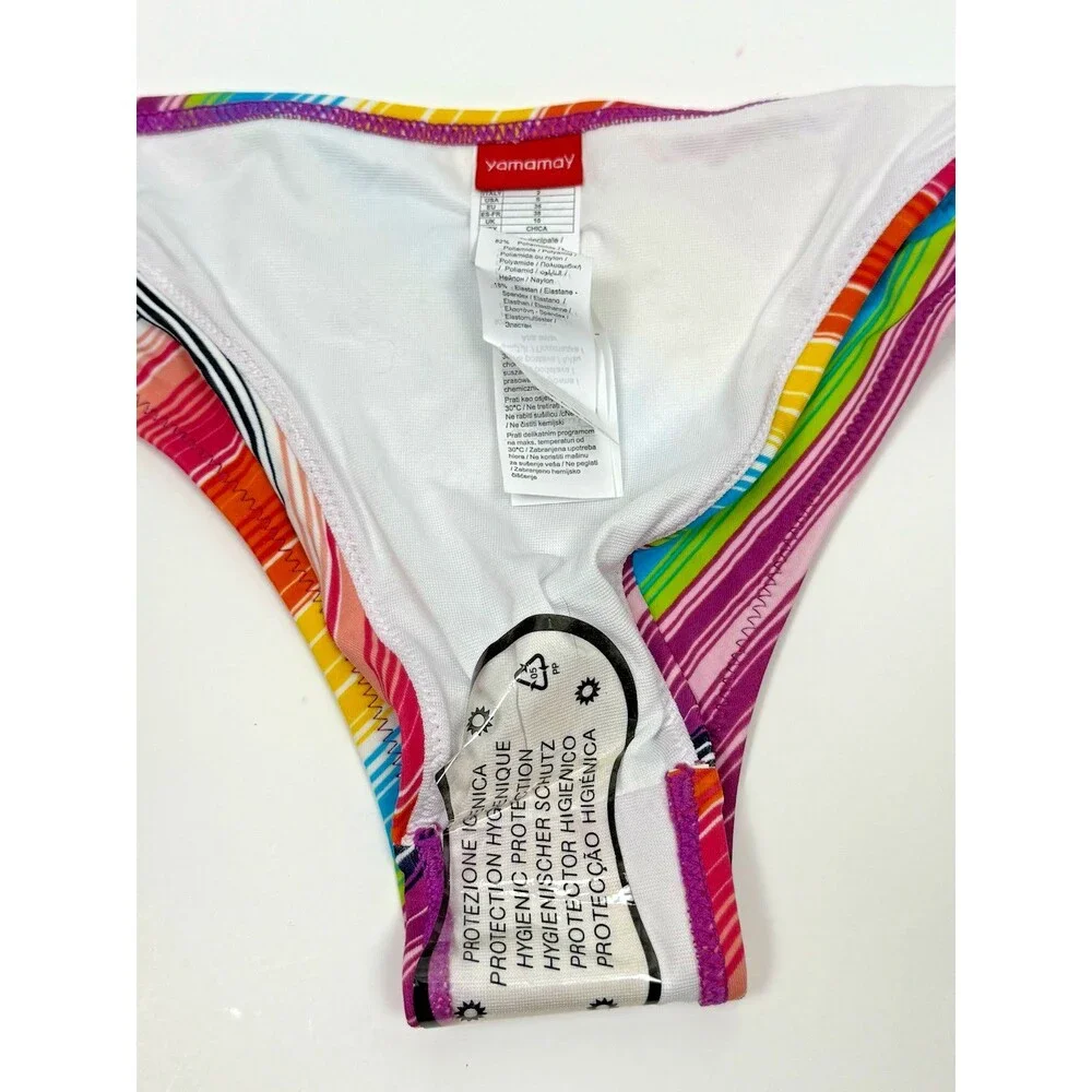 Yamamay Bikini Bottoms Small LOT 2 Side Tie Rainbow Blue‎ UPF Beach Vacation New